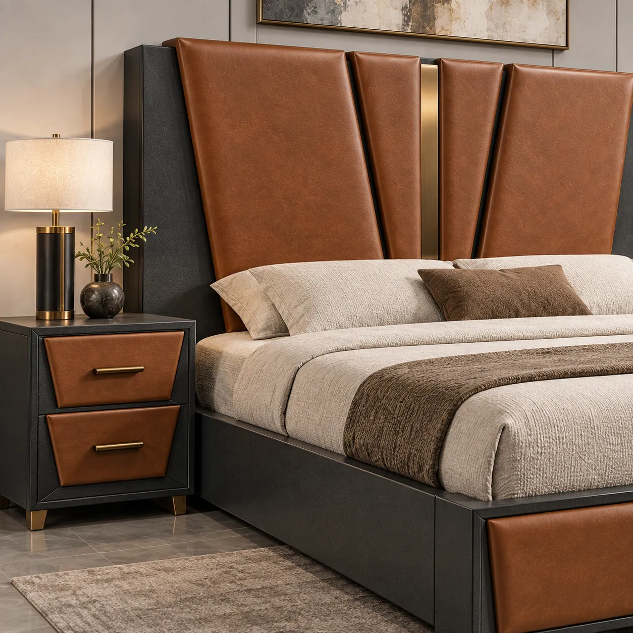 BB-101 Cognac Brown Luxury Bedroom Set image 2