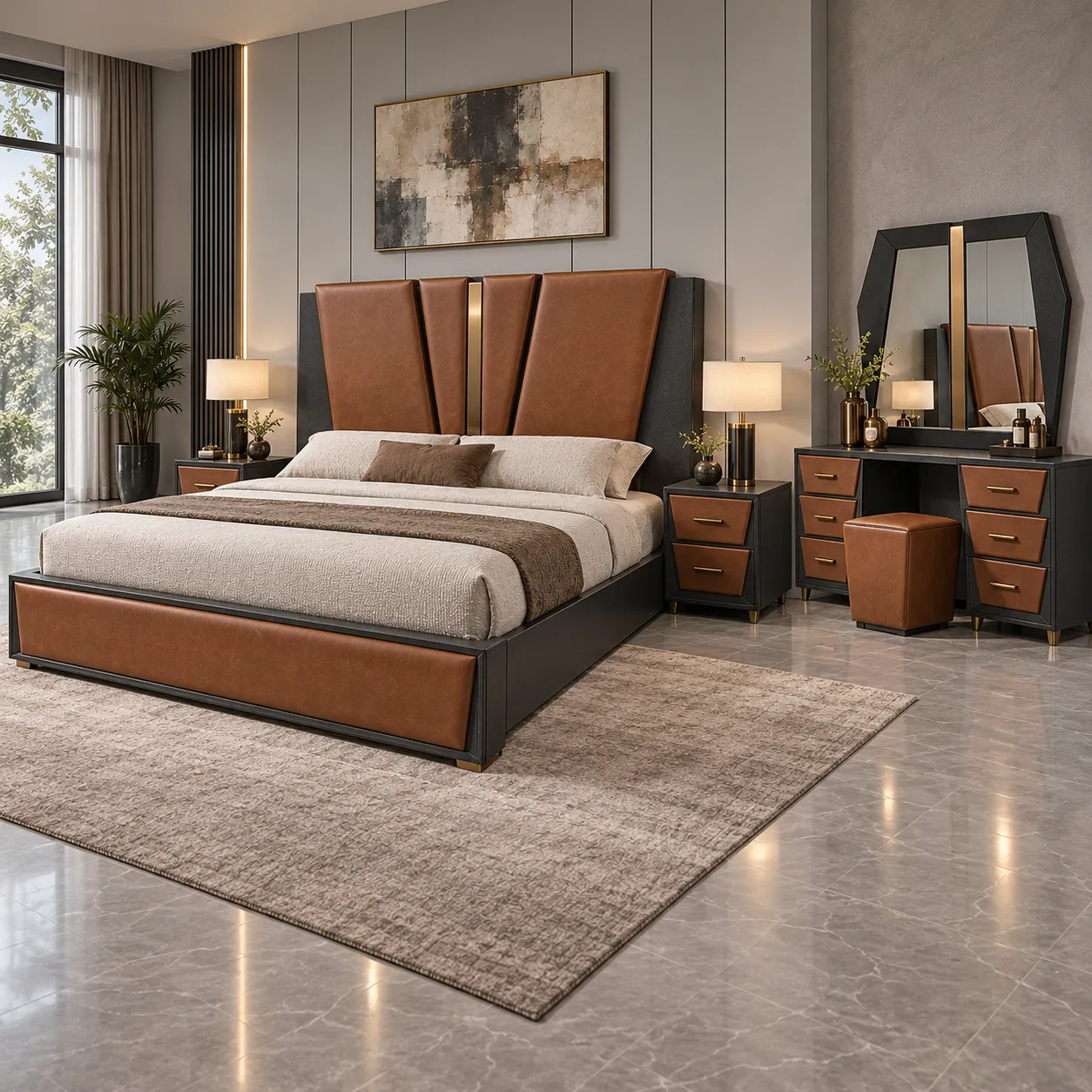 BB-101 Cognac Brown Luxury Bedroom Set image 3
