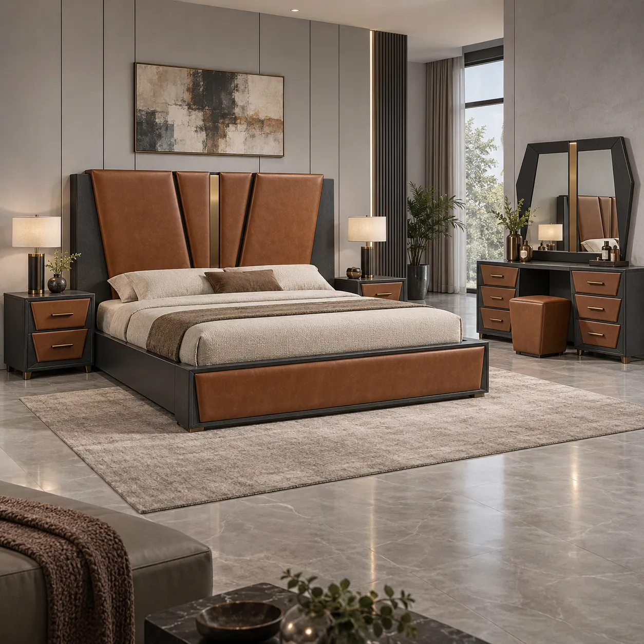 BB-101 Cognac Brown Luxury Bedroom Set