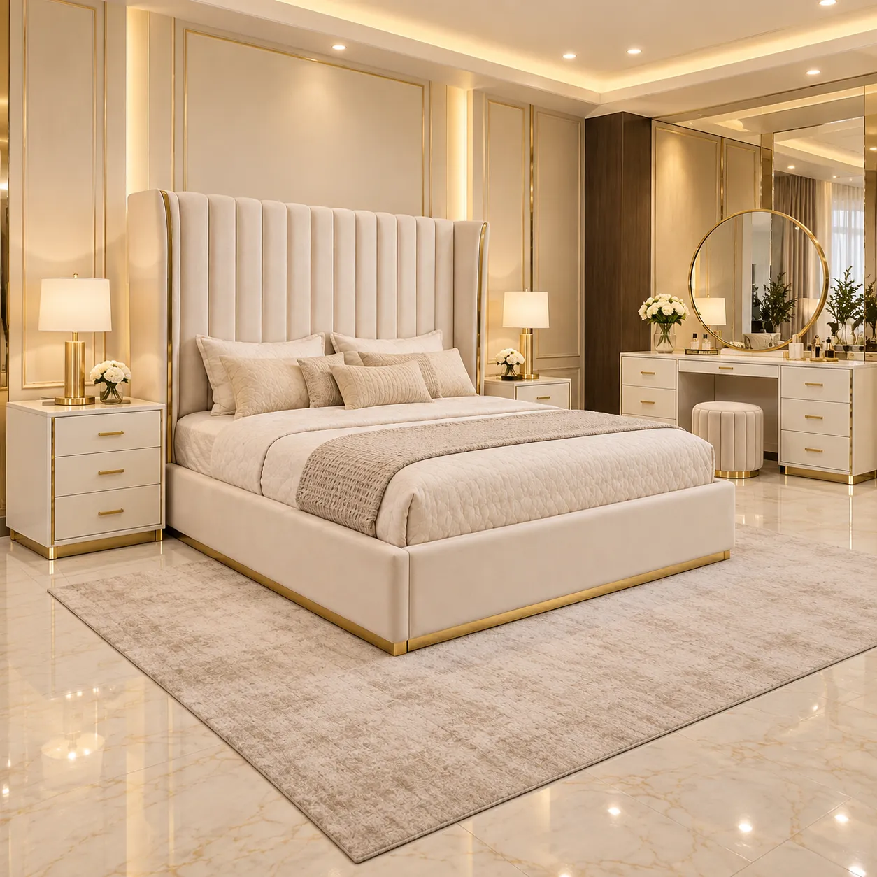 BB-102 Ivory Royale Gold Bedroom Set