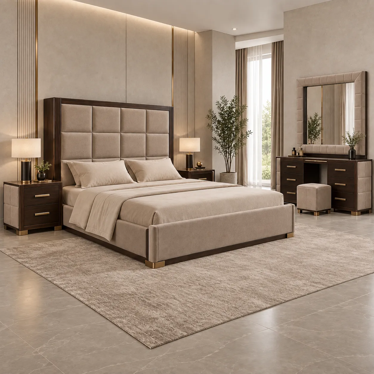 BB-103 Walnut Royale Upholstered Bedroom Set