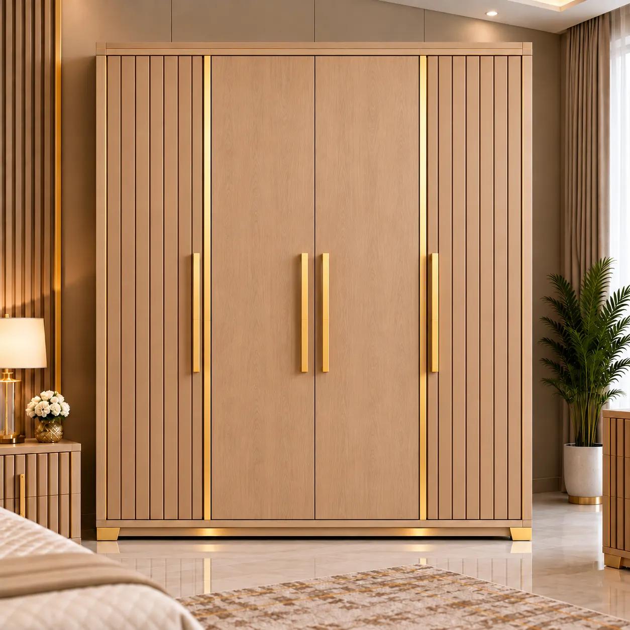Luxury 4-Door Wardrobe – Modern Fluted Design