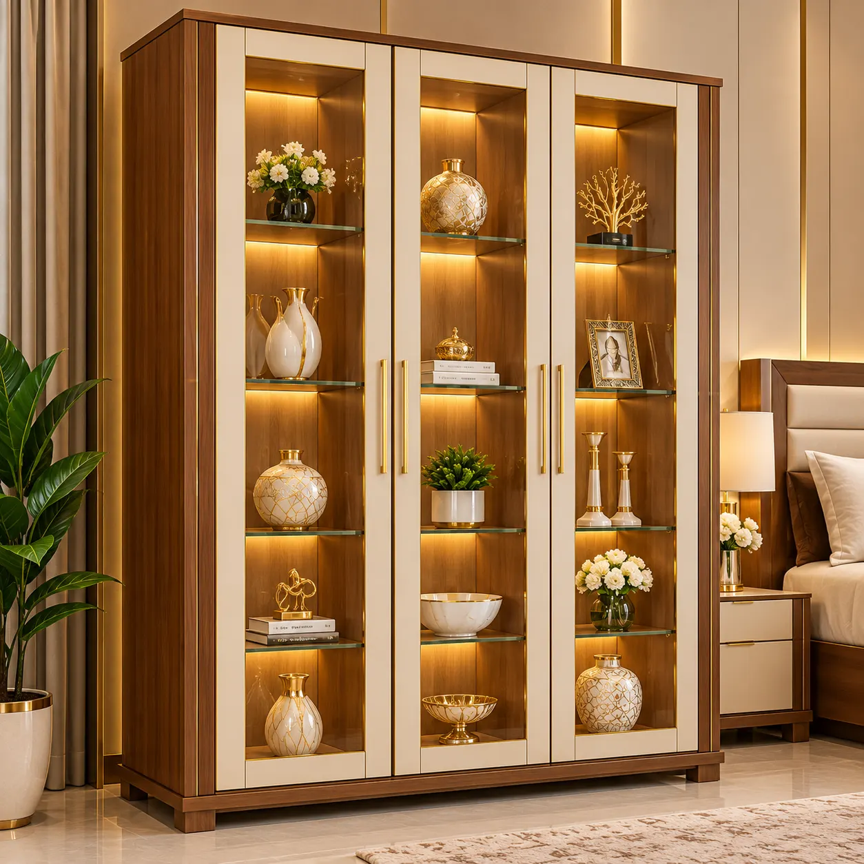 Verona Walnut 3-Door Showcase