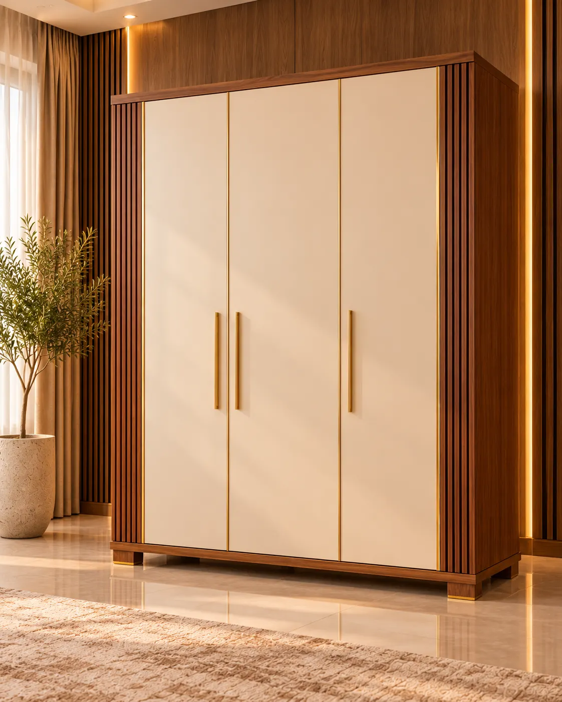 Elara Walnut 3-Door Wardrobe