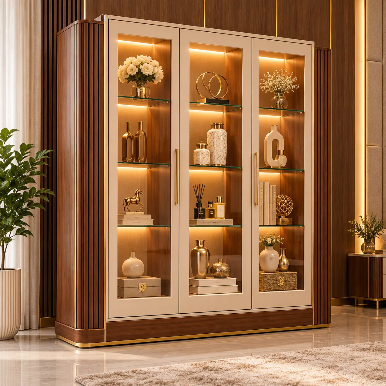 Elara Walnut 3-Door Showcase